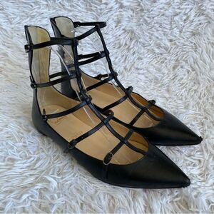 Christian Louboutin Toerless Muse Caged Black Leather Pointed Flats Size 37.5